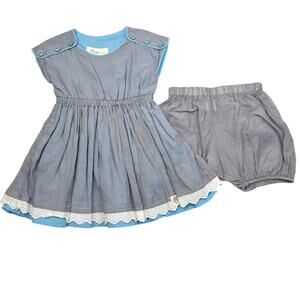 Bijou Sauvage Blue Striped Dress & Bloomers Set